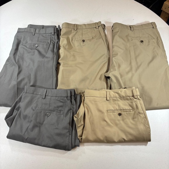 Haggar Other - Lot of 5 Haggar Cool 18 Pro Mens Dress Pants 44x32 Khaki Grey Classic Fit